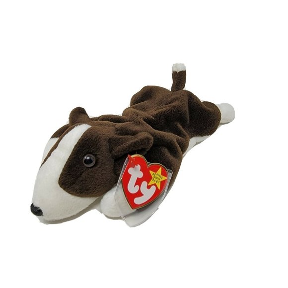 Ty Beanie Babies Bruno Bull Terrier Dog Beanbag Plush Brown 1997 With Tags - Picture 1 of 5